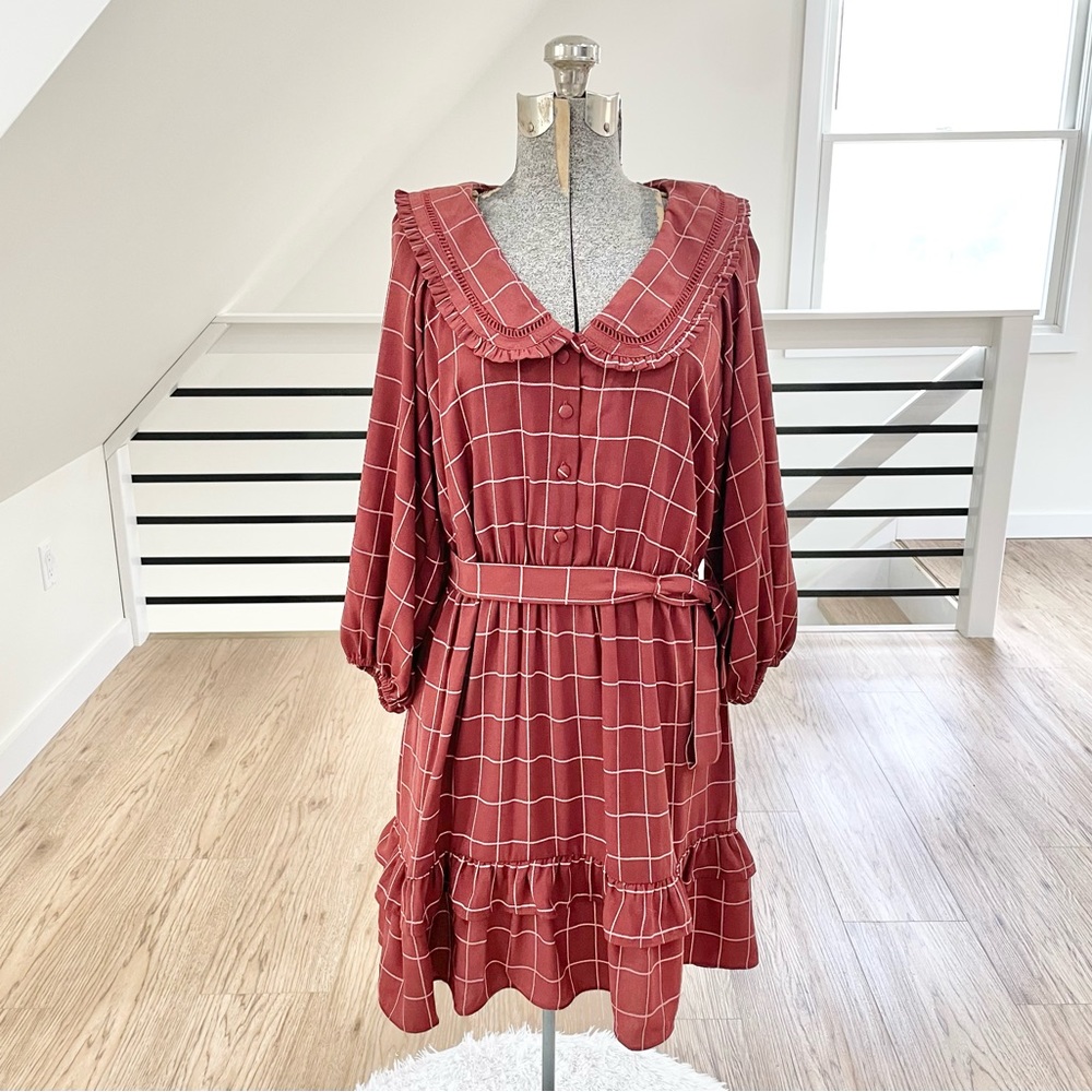 XS S M L XL XXL  burgundy long sleeve cottage core dress